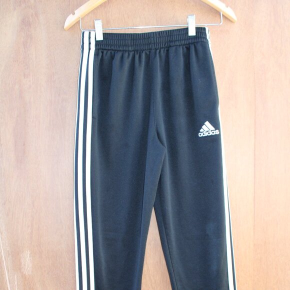 Adidas Boys Joggers Pants Large 14/16 Black with White Stripes Athletic Track - Picture 1 of 4